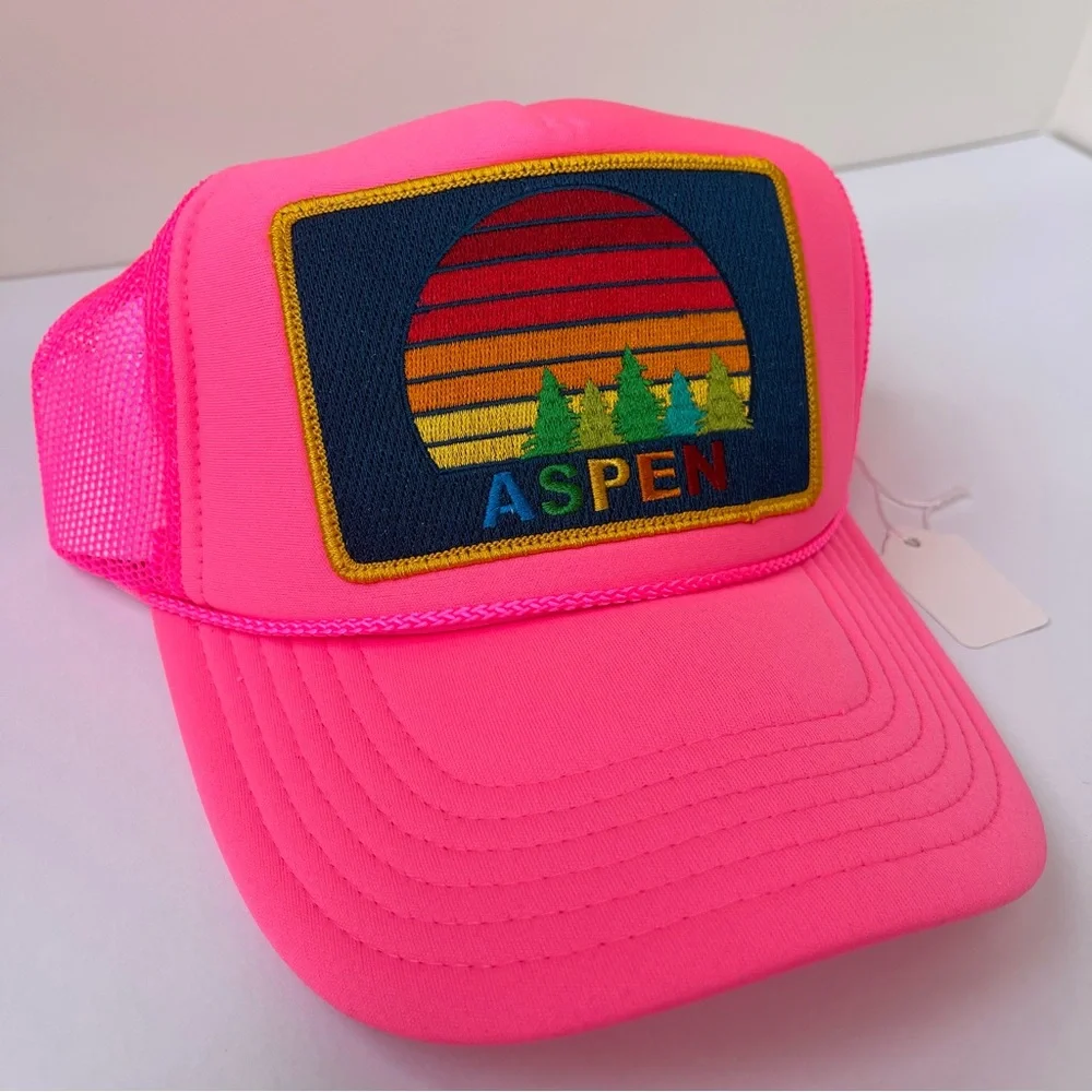 NWT Aviator Nation Pink Trucker Hat Aspen Sunset Rainbow embroidered patch - Picture 14 of 16